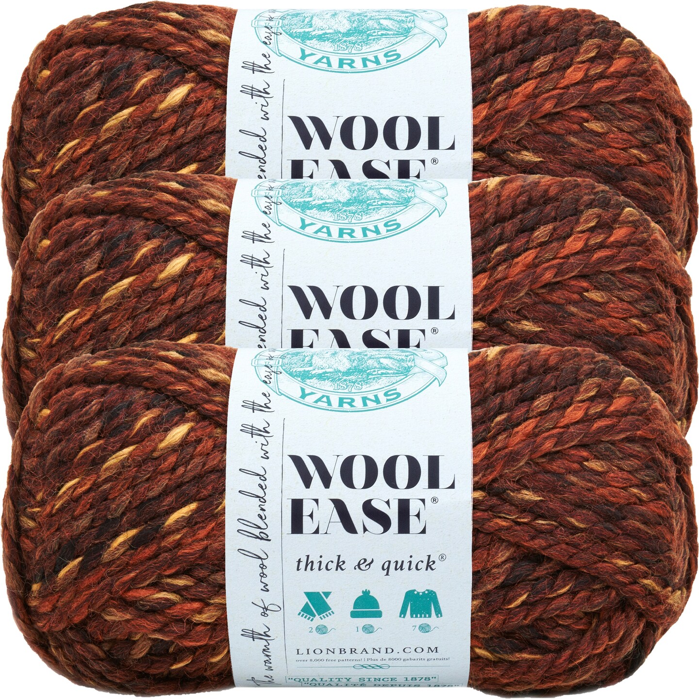 (3 Pack) Lion Brand Wool-Ease Thick &#x26; Quick Yarn - Sequoia Print