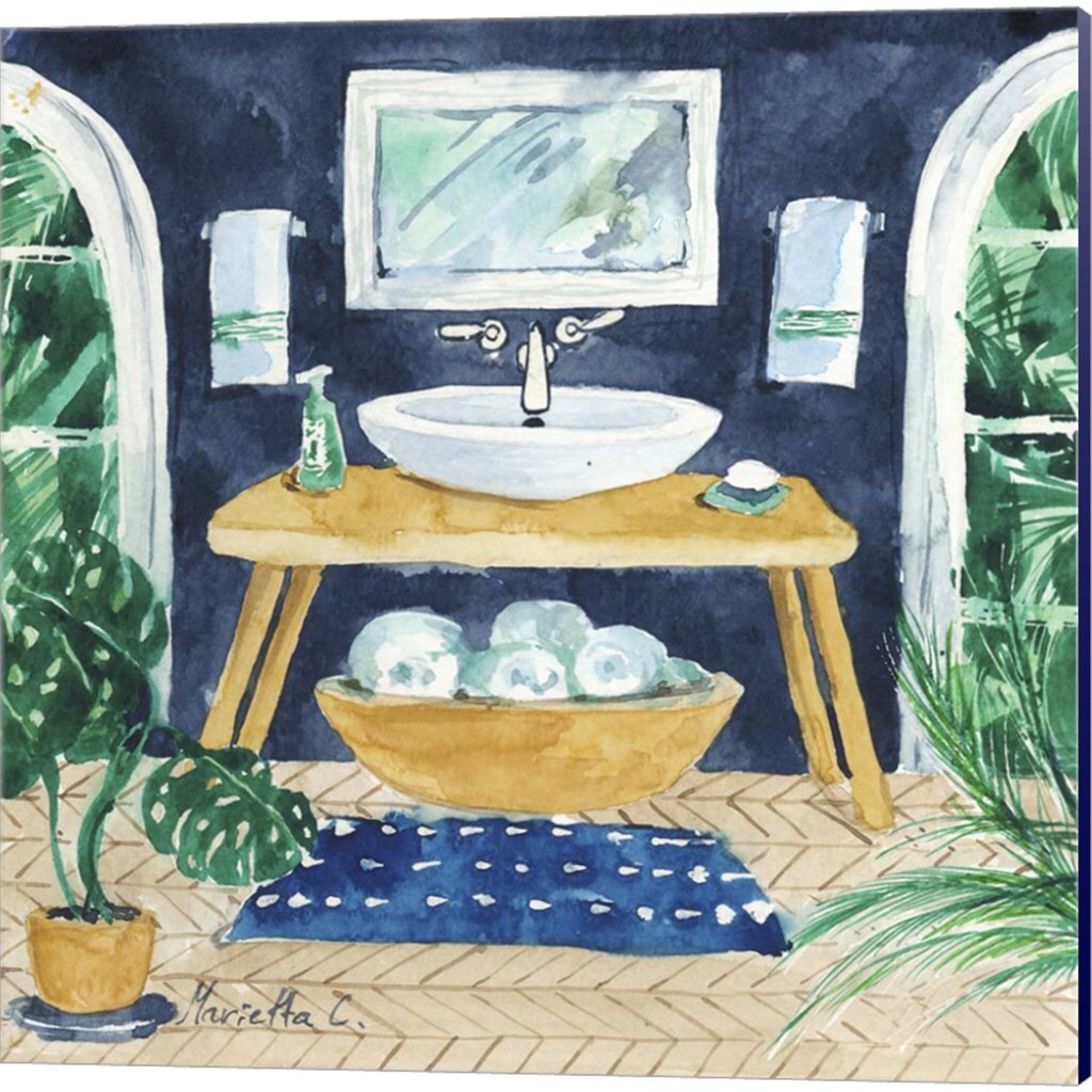 Tropical Bathroom by Marietta Cohen 14" x 14" Canvas Wall Art (Set of 2)