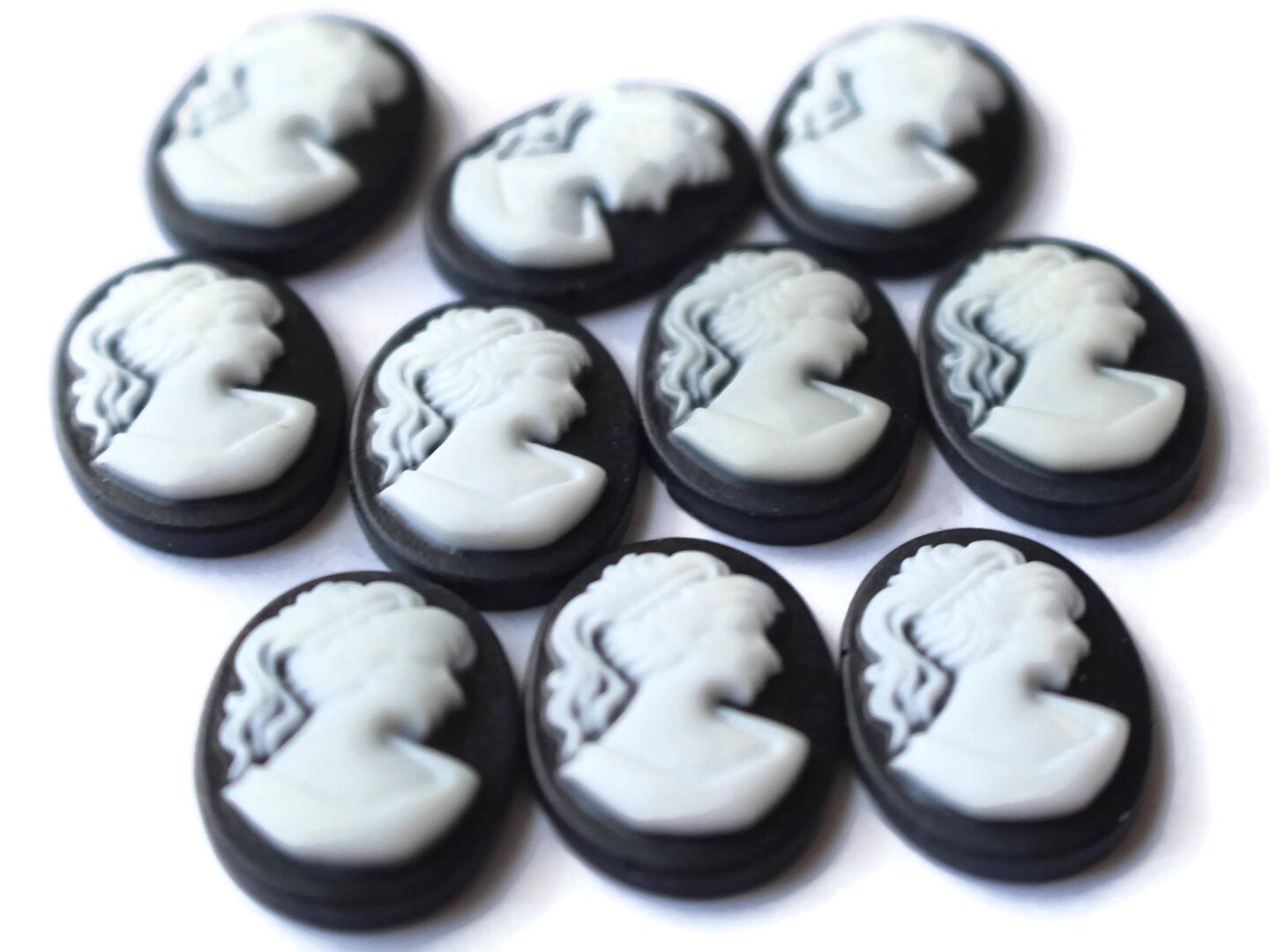 10 18mm x 13mm Black Resin Cameo Cabochons - Greek Style Cameo