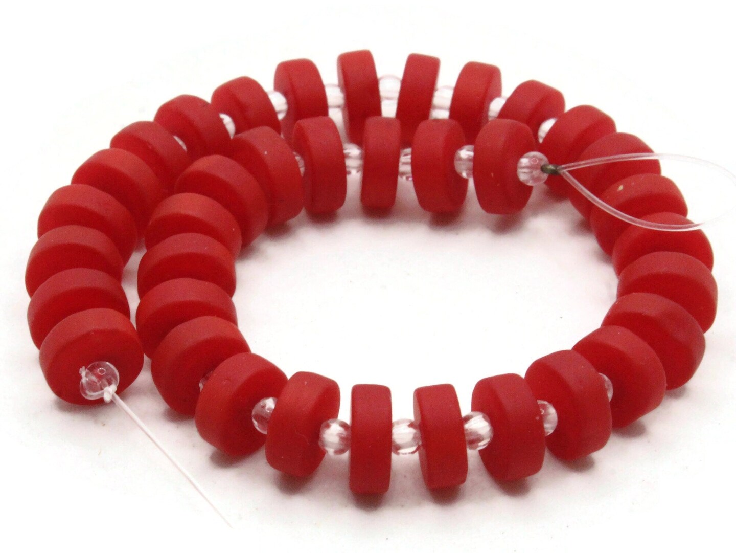36 9mm Bold Red Frosted Glass Disc Beads with Clear Seed Beads Michaels