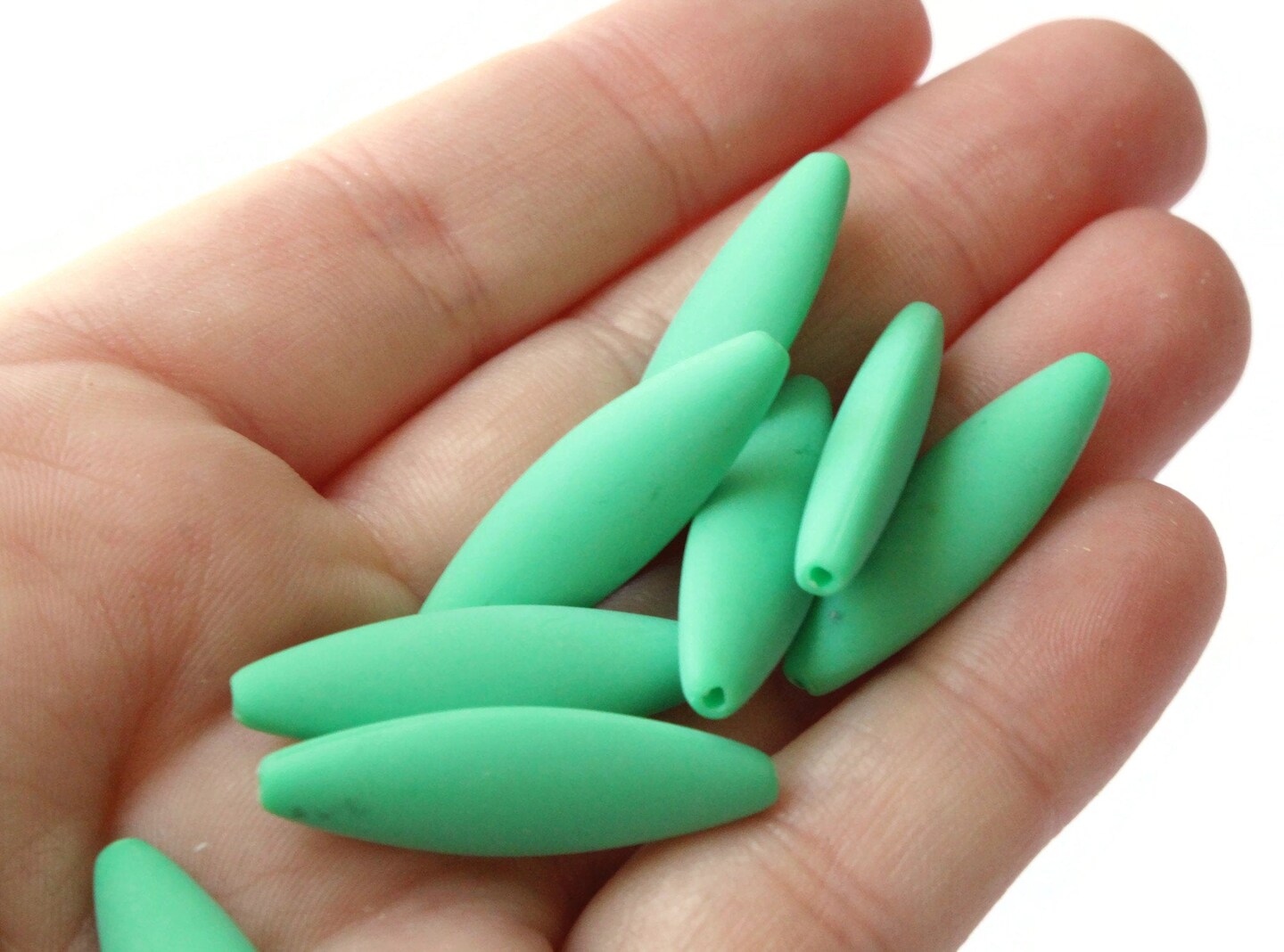 8 28mm Green Vintage Plastic Flat Tube Beads - Marquis Beads