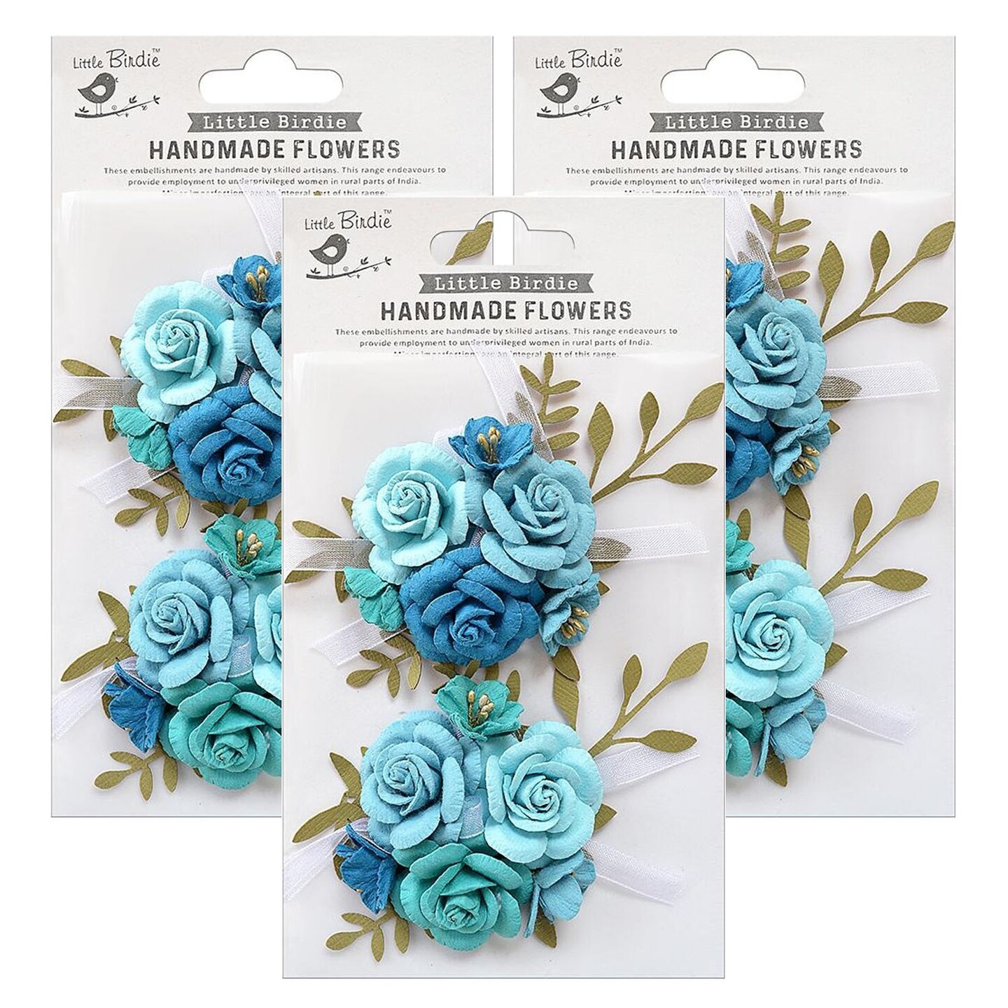 Pack Of 3 Little Birdie Arion Paper Flowers 2 Pkg Aqua Medley Michaels