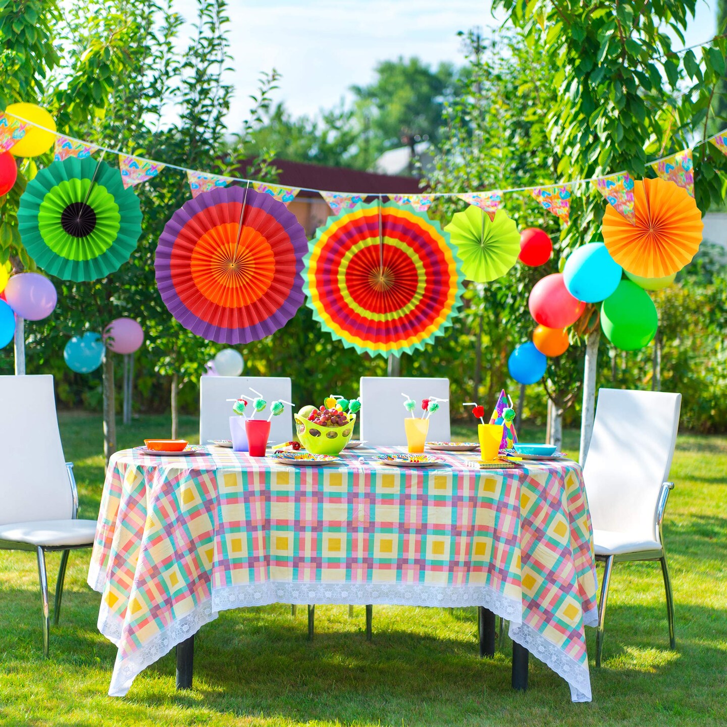 Big Mo&#x27;s Toys Paper Fans Green Yellow And Orange Mexican Fiesta Party Decorations Supplies Paper Fan Rosettes