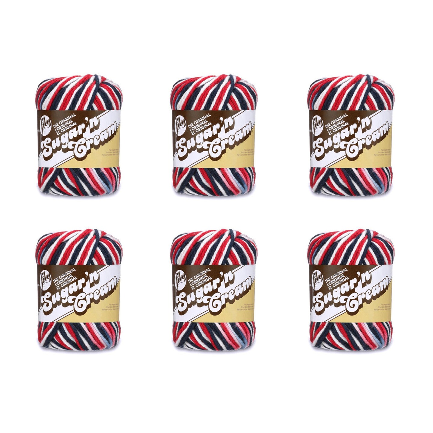 Lily Sugar&#x27;N Cream Red White Blue Yarn - 6 Pack of 57g/2oz - Cotton - 4 Medium (Worsted) - 95 Yards - Knitting/Crochet