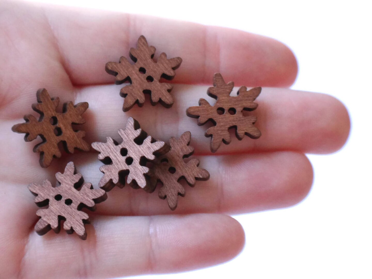 25 19mm Wooden Snowflake Buttons Two Hole Buttons Brown Wood Buttons