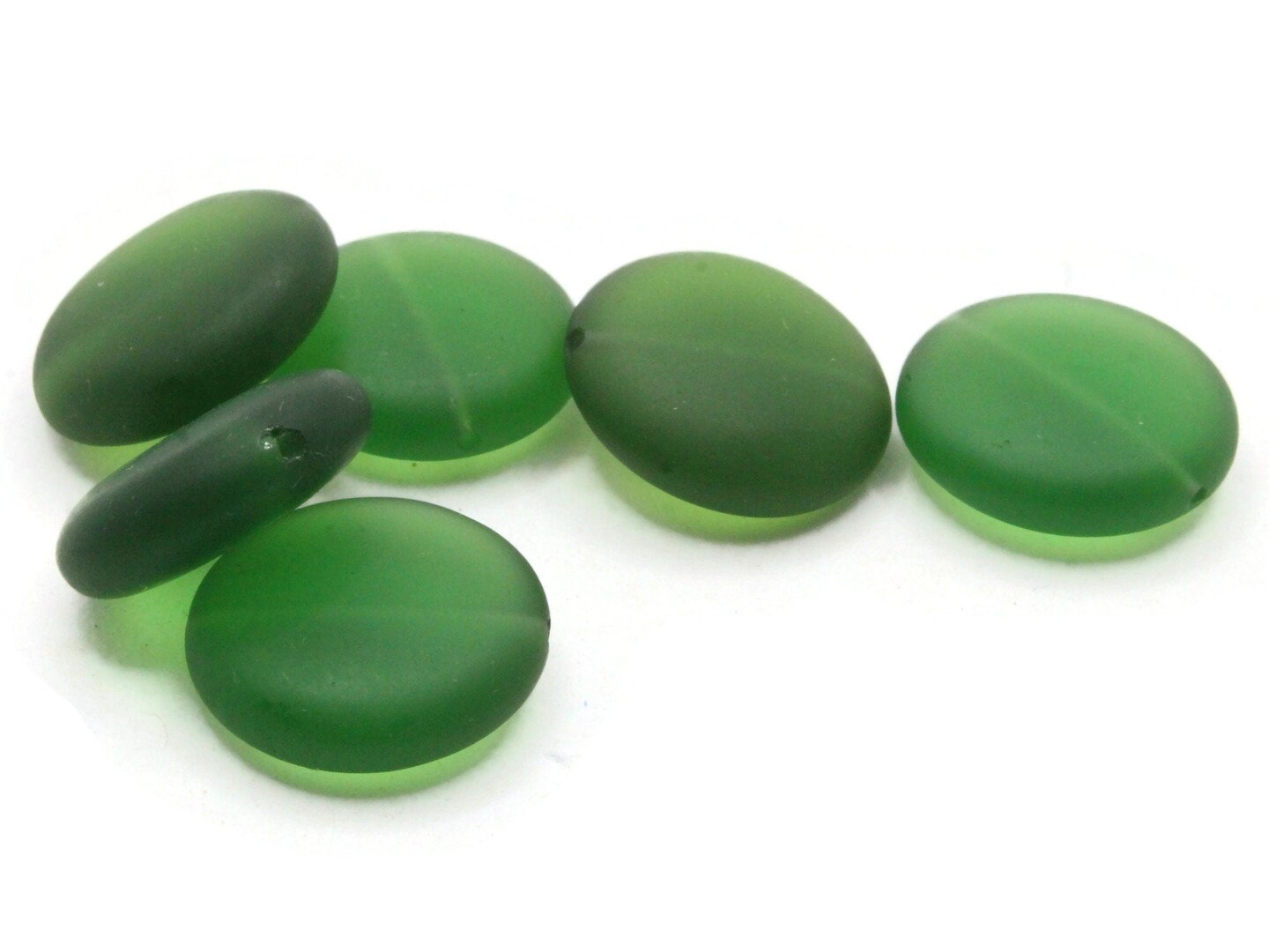 6 20mm Clear Green Frosted Glass Flat Round Coin Beads