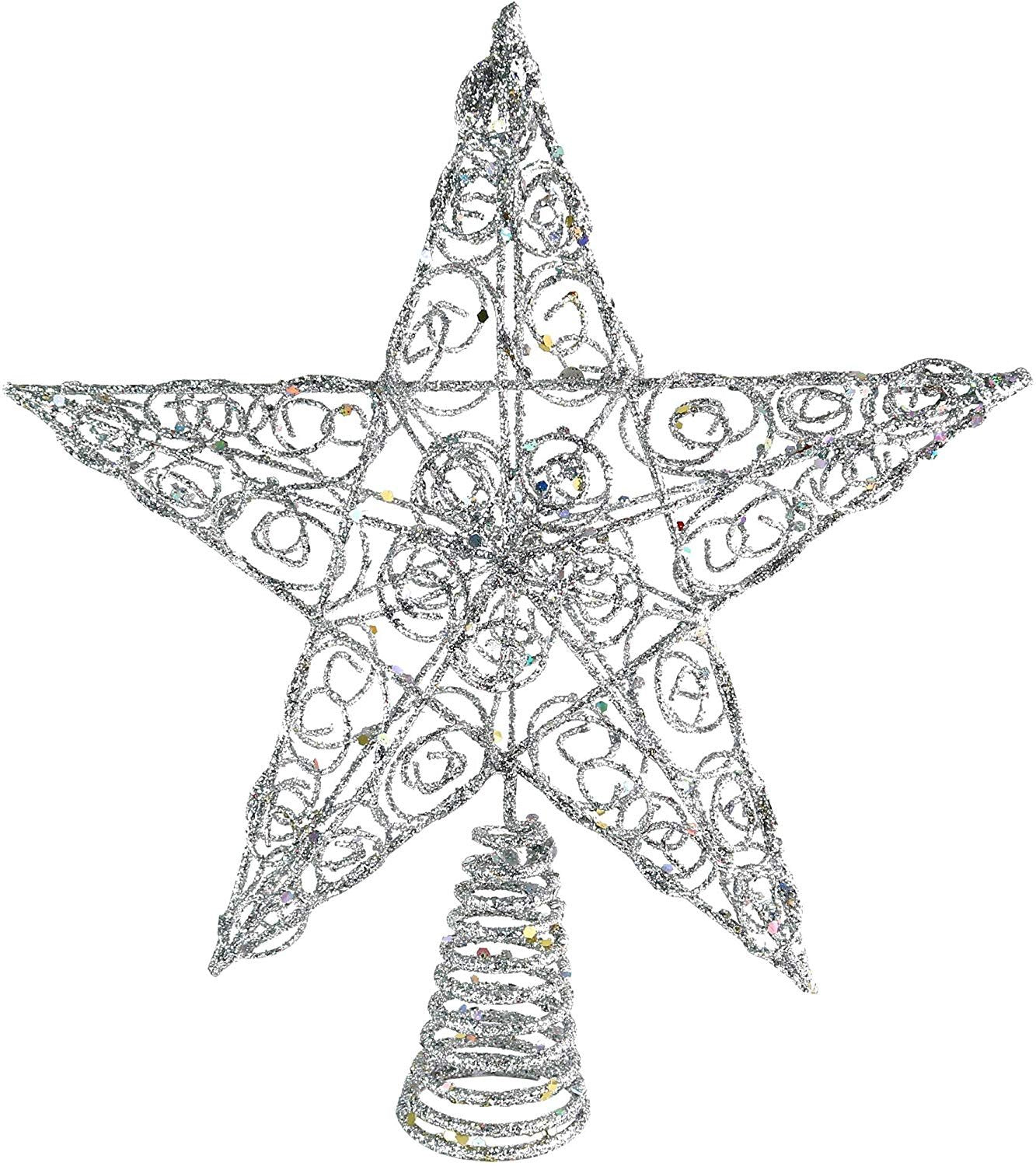 Ornativity Silver Star Tree Topper - Christmas Swirl Design Sparkle Star Treetop Ornament