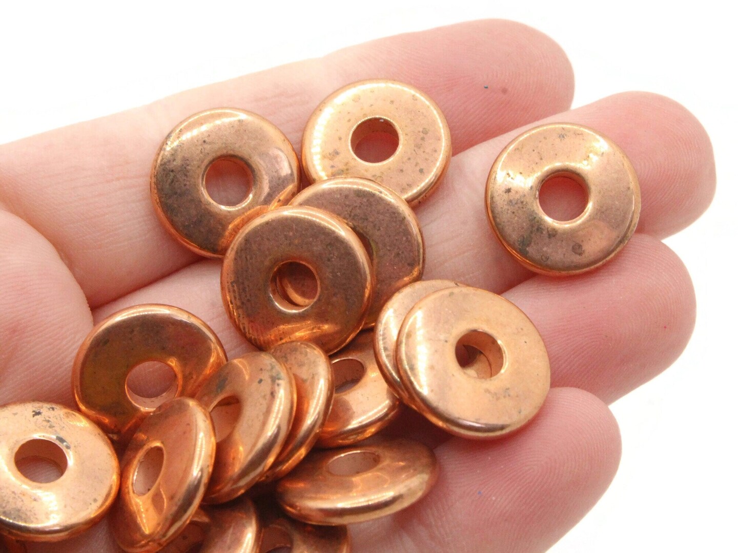 26 15mm Vintage Red Copper Round Donut Copper Plated Plastic Beads