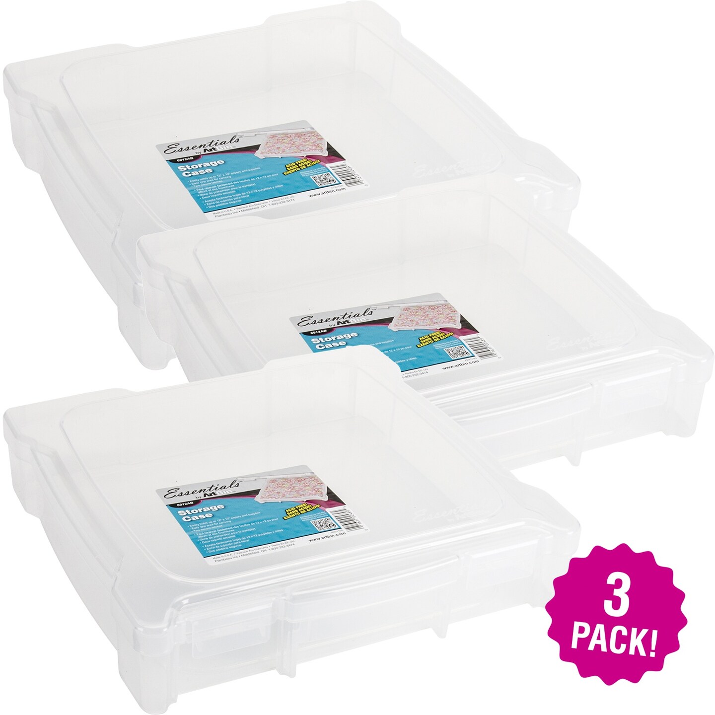 Multipack of 3 - ArtBin Essentials Box-14.125"X13.625"X3" Translucent