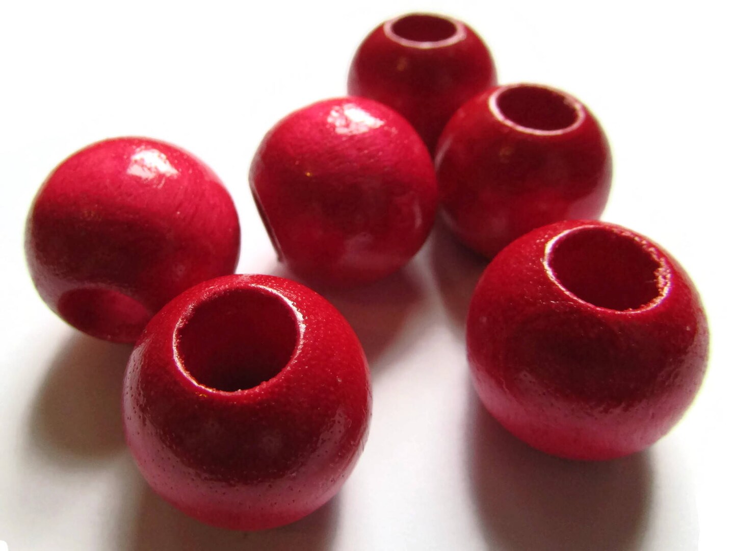 6 21mm x 19mm Red Round Wood Vintage Macrame Beads