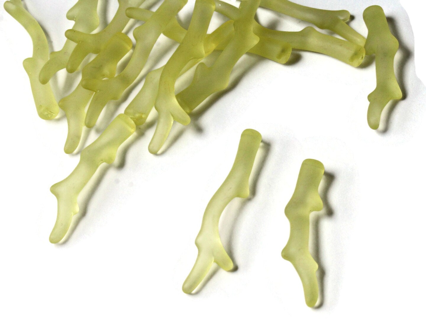 15 47mm and 57mm Frosted Clear Yellow Acrylic Branch Beads - Stick Beads - Antler Beads