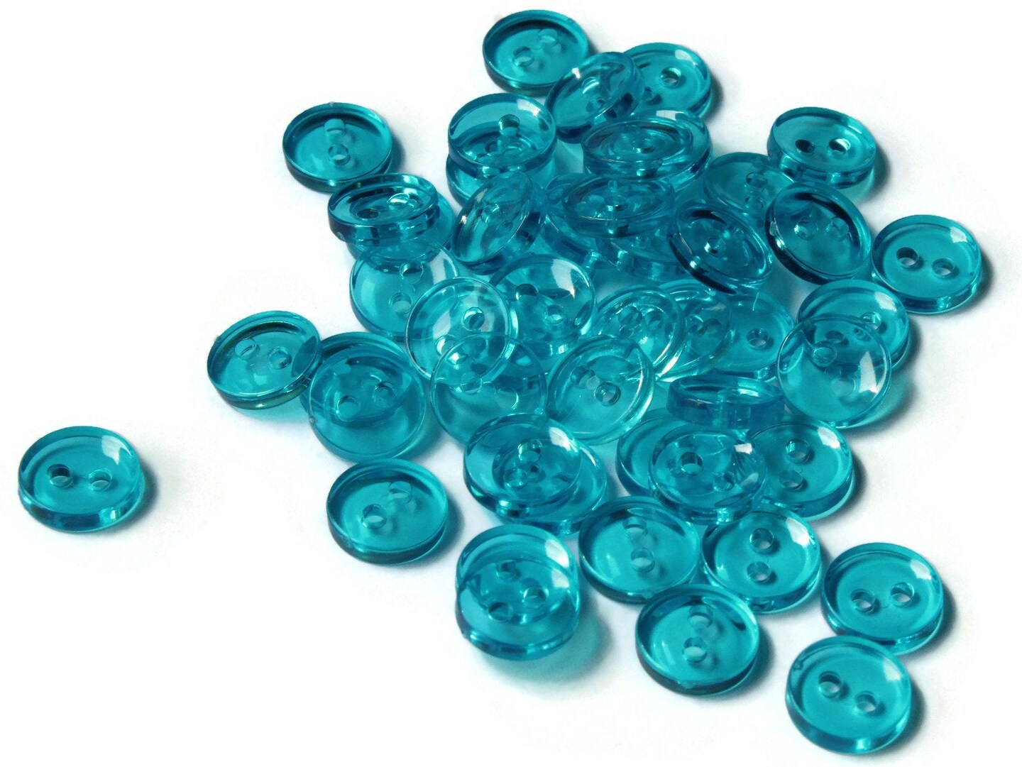 50 11mm Clear Sky Blue Flat Round Plastic Two Hole Buttons