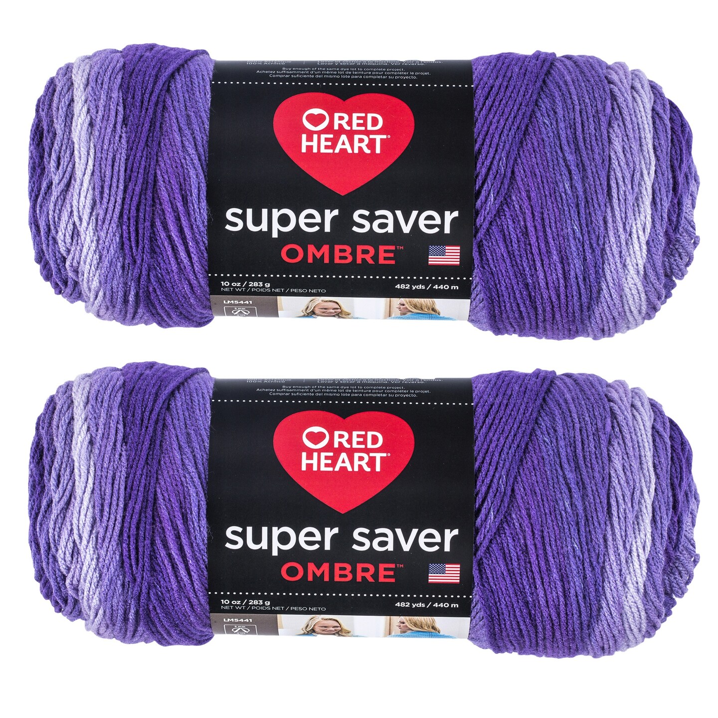 Red Heart Super Saver Jumbo Violet Ombre Yarn - 2 Pack of 283g/10oz - Acrylic - 4 Medium (Worsted) - 482 Yards - Knitting/Crochet