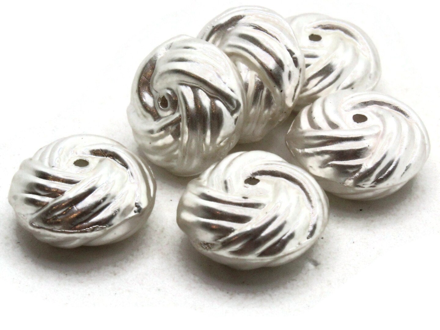 6 14mm Patterned Rondelle Silver Plated Plastic Vintage Beads