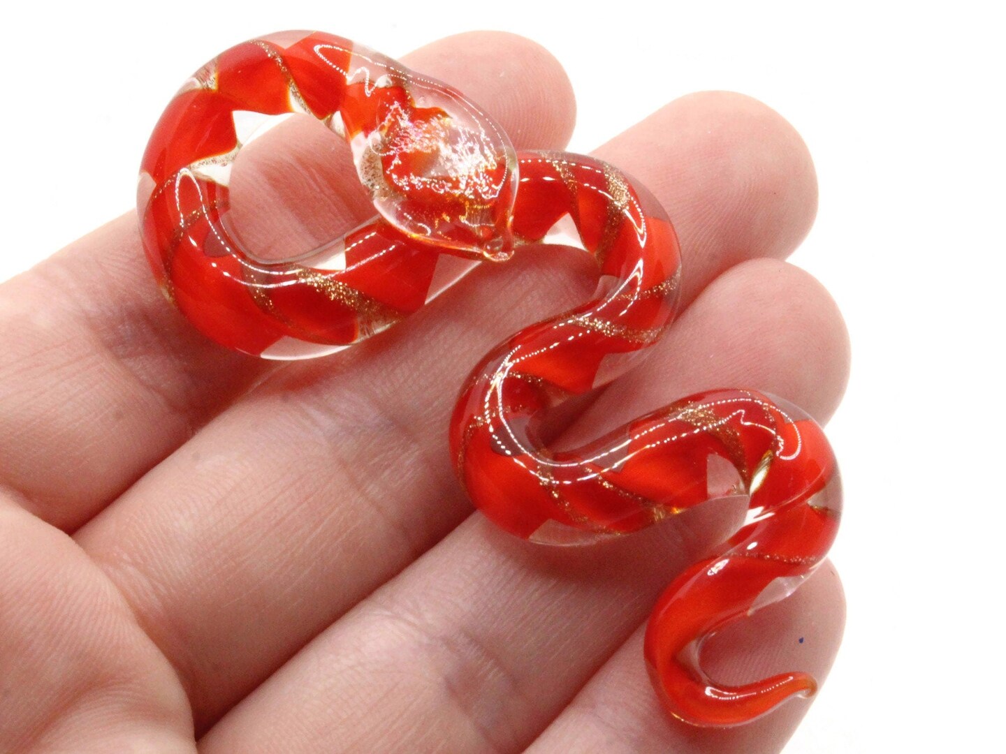 Red Gold and Clear Spiral Glass Snake Pendant