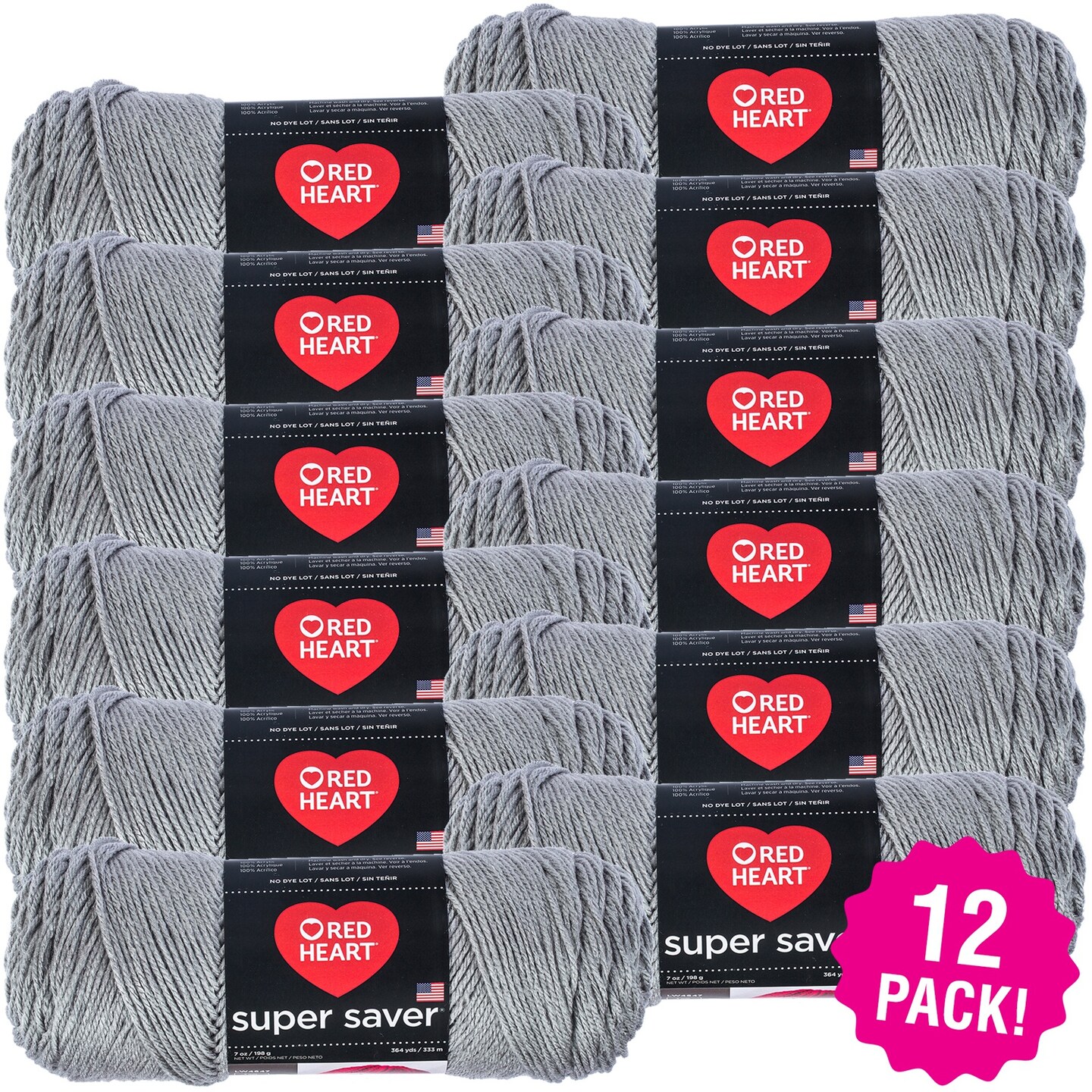 Multipack of 12 - Red Heart Super Saver Yarn-Dusty Grey