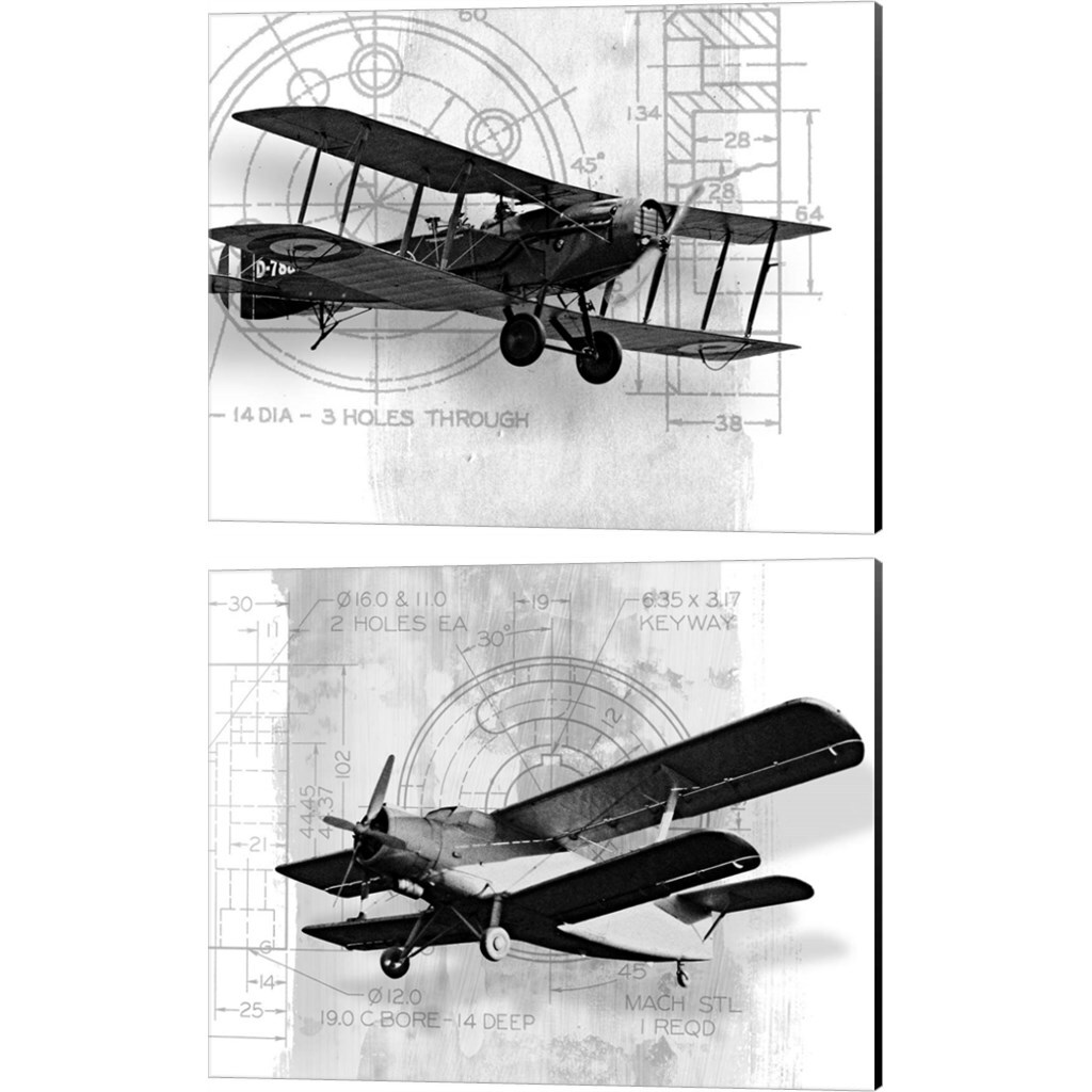 Flight Plans BW by Michael Marcon 15" x 12" Canvas Wall Art (Set of 2)