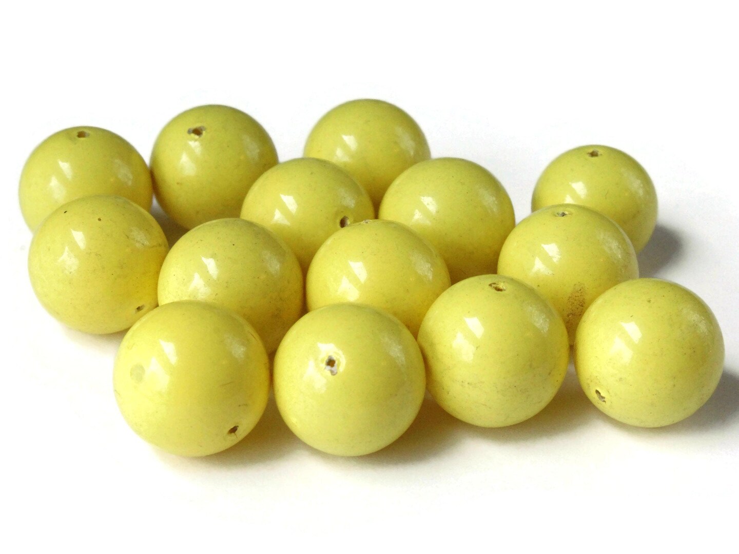 14 15mm Yellow Round Vintage Plastic Beads Loose Beads New Old Stock Beads