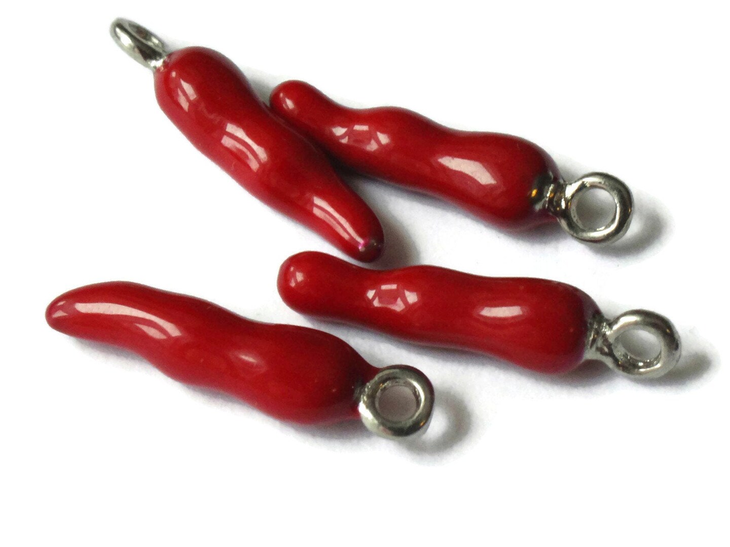 4 20mm Red Chili Pepper Small Enamel Charms