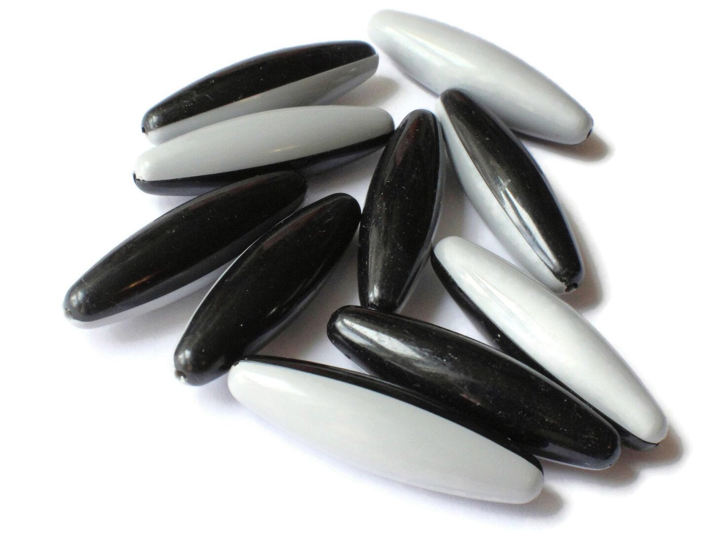 10 40mm Black and Grey Two Tone Beads Vintage Plastic Tube Beads