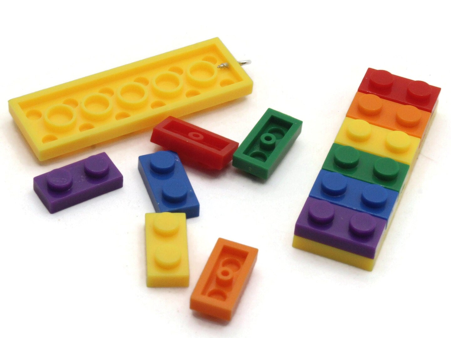 2 48mm Rainbow Brick Block Charms - Interchangeable Plastic Pendants