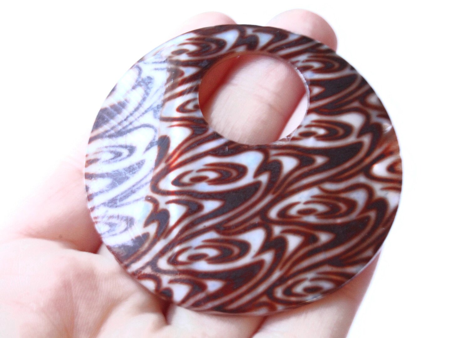 60mm Brown Swirl Printed Shell Round Go-Go Pendant | Michaels