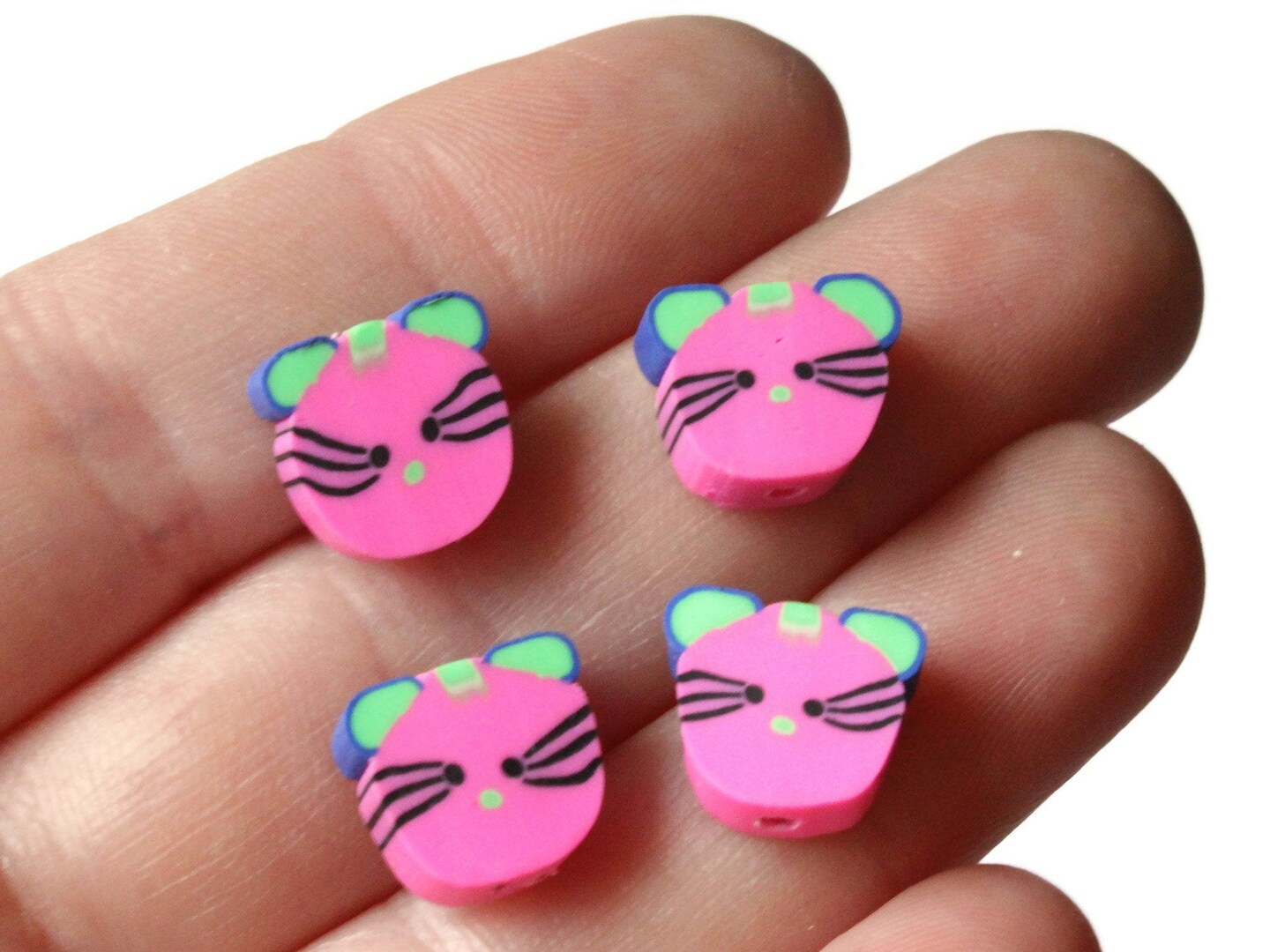 20 Pink Cat Head Beads Cute Polymer Clay Miniature Animals Beads Zoo