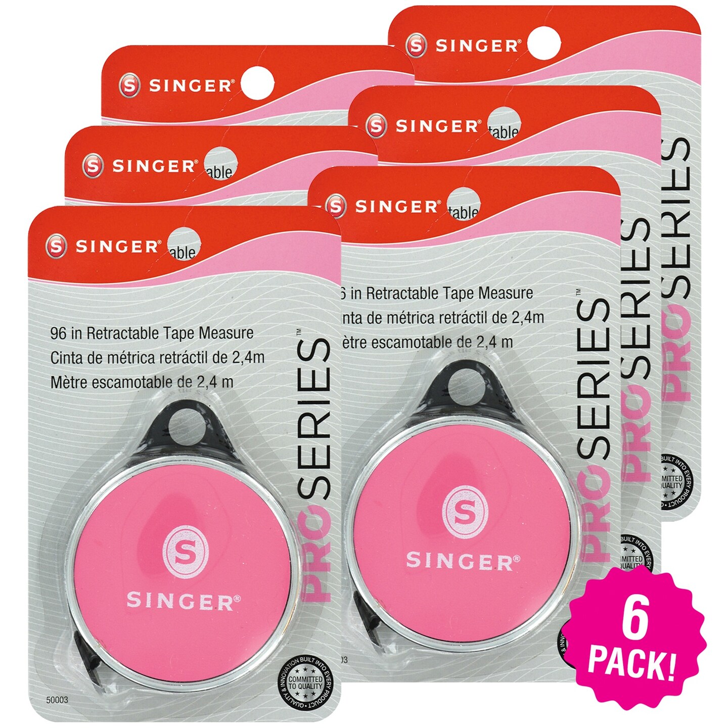 Multipack of 6 - Singer ProSeries Retractable Pocket Tape Measure 96"-Teal