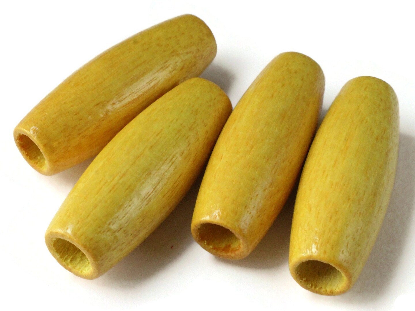 2 Inch Long Large Yellow Wood Tube Beads Vintage Wooden Large Hole Macrame Beads