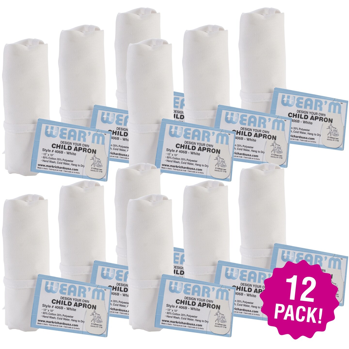 Multipack of 12 - Child Apron 12&#x22;X19&#x22;-White