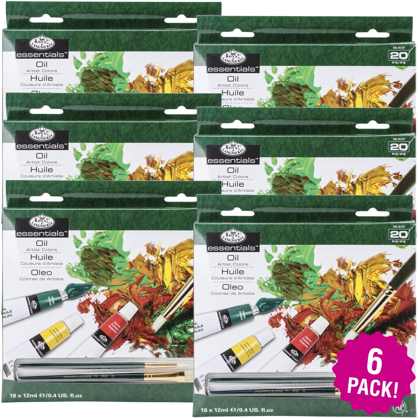 Multipack of 6 - essentials(TM) Oil Paints 12ml 20/Pkg-Assorted Colors