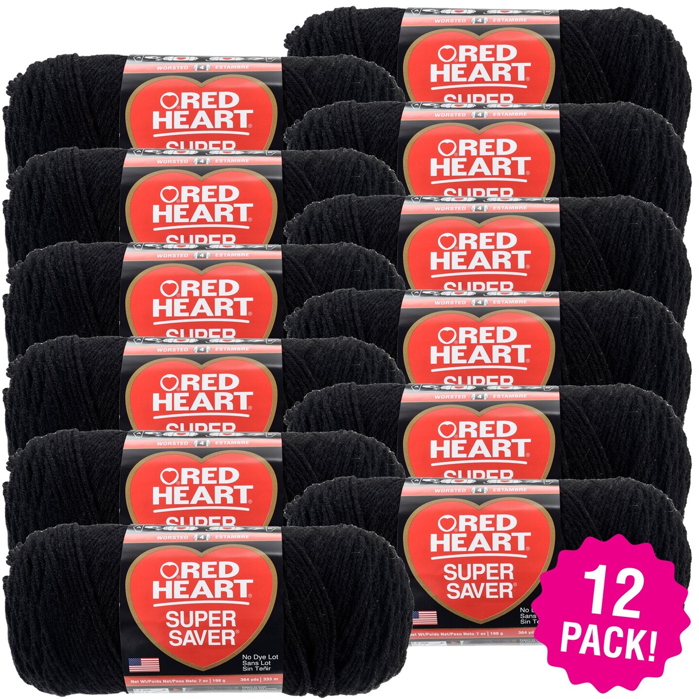 Multipack of 12 - Red Heart Super Saver Yarn-Black
