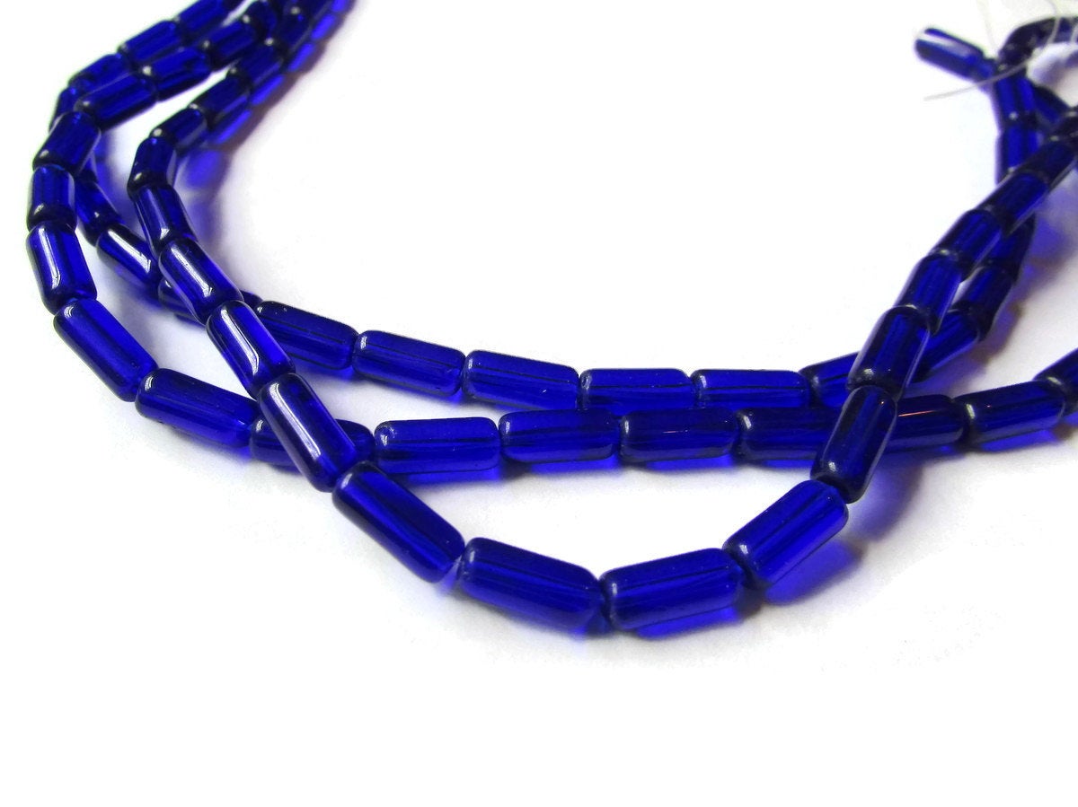 32 10mm Cobalt Blue Glass Tube Beads