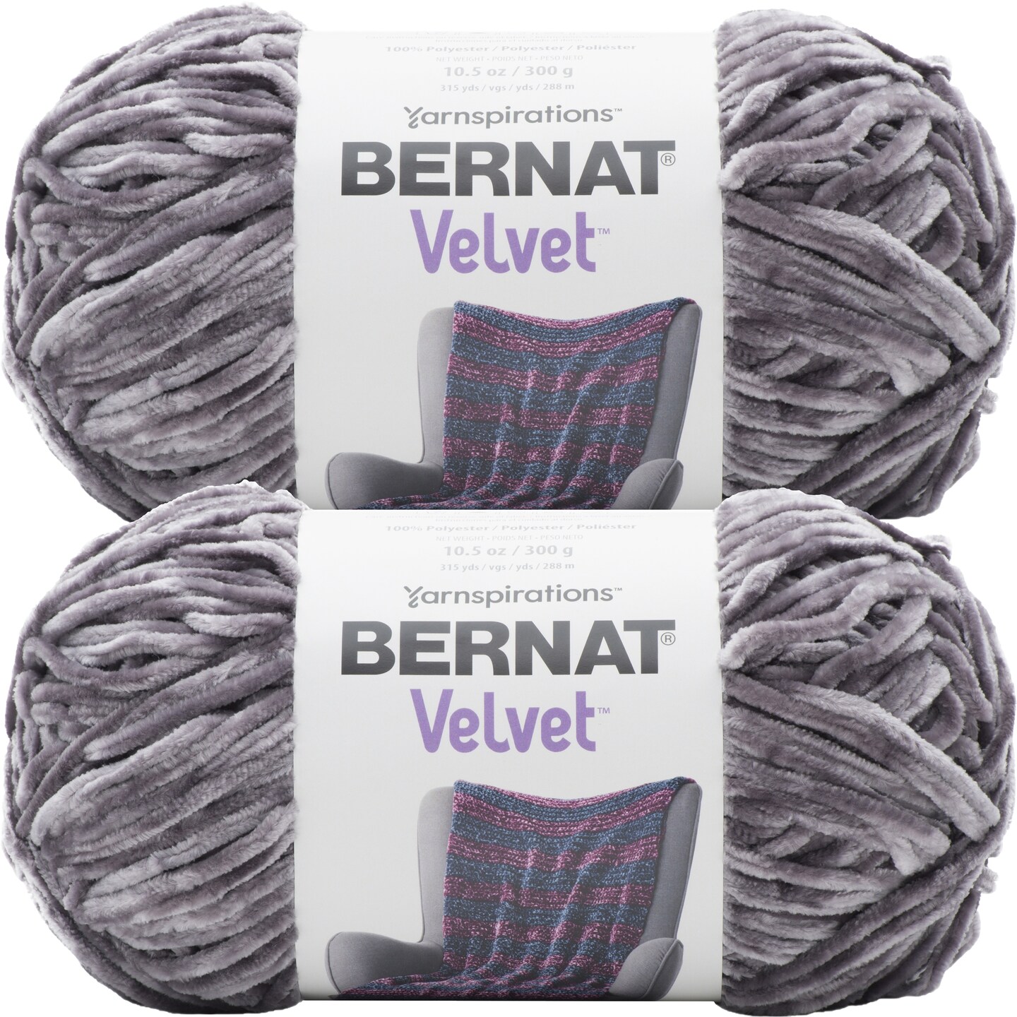 Bernat Velvet Vapor Gray Yarn  2 Pack of 300g/10.5oz  Polyester  5 Bulky - 315 Yards  Knitting/Crochet
