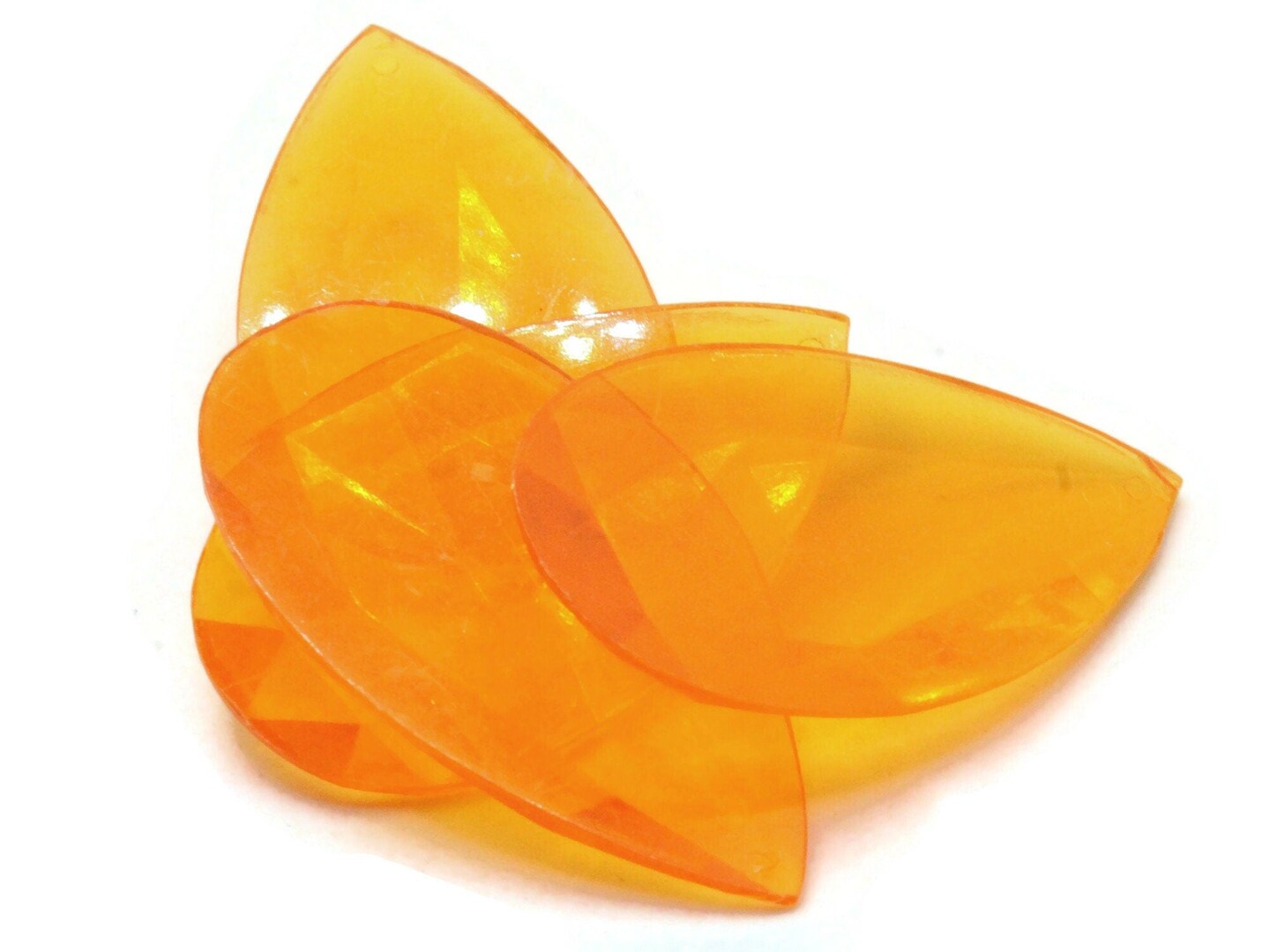 4 50mm Faceted Teardrop Orange Vintage West German Plastic Cabochons