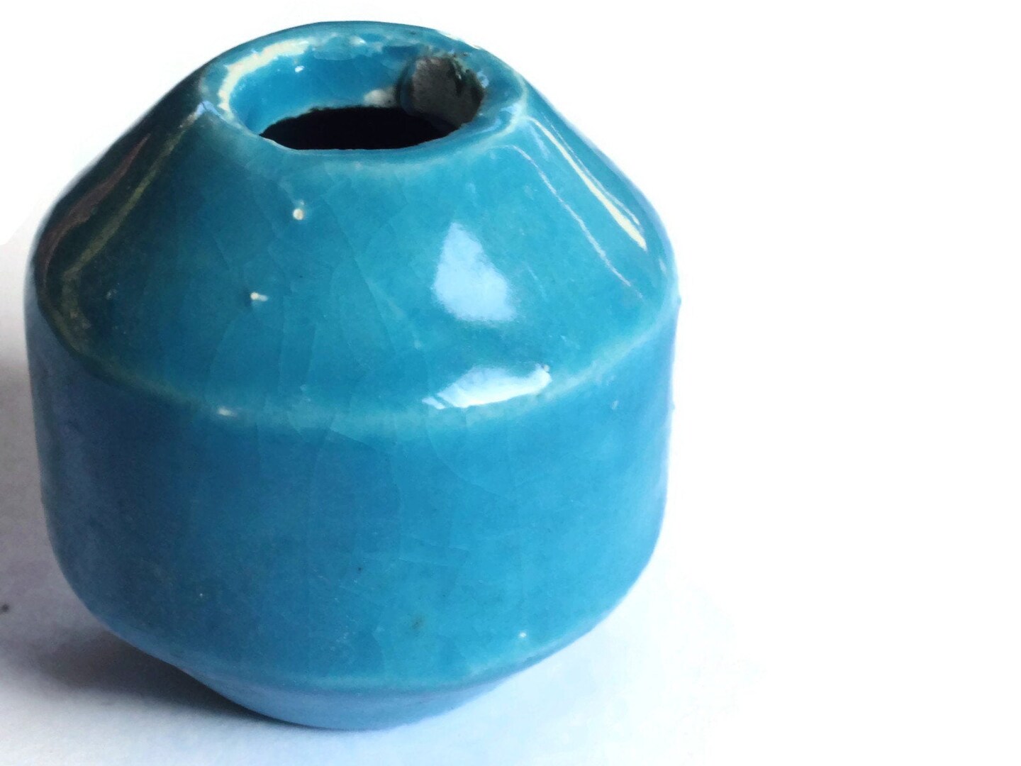 38mm Sky Blue Banded Round Bead Vintage Macrame Ceramic Porcelain Bead