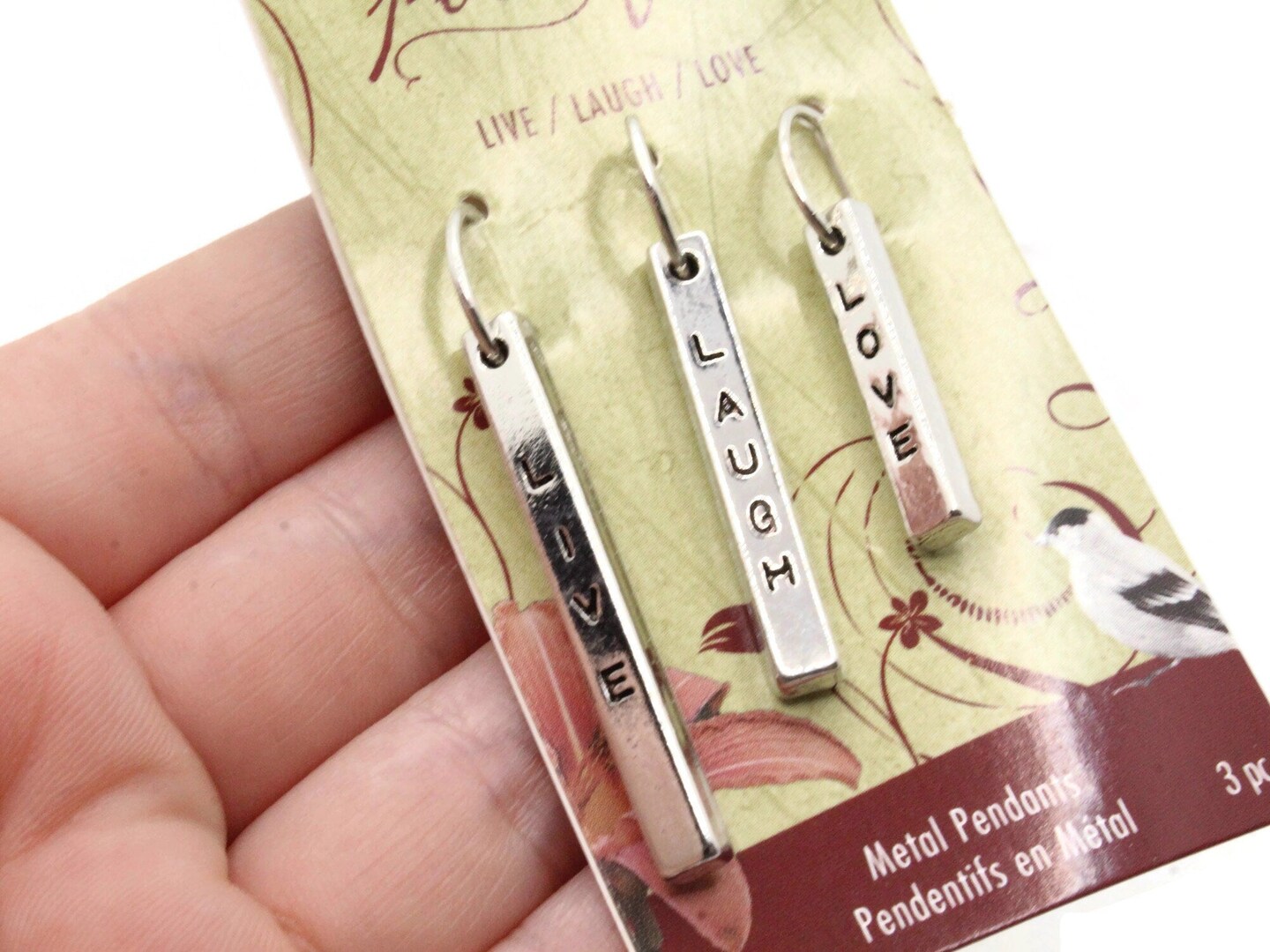 3 Live Laugh Love Metal Charms Blue Moon Beads