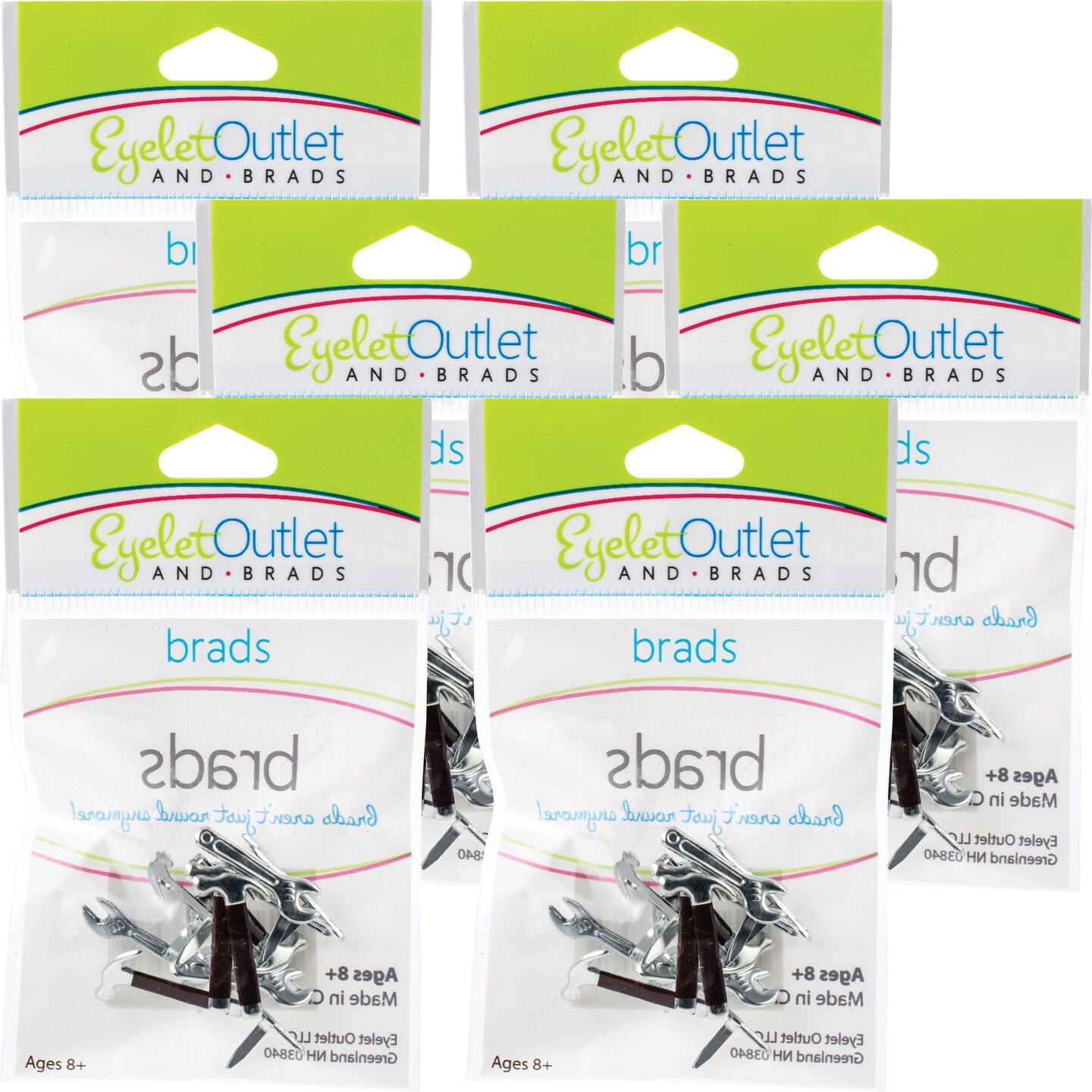 Multipack of 6 - Eyelet Outlet Shape Brads 12/Pkg-Tool Mate