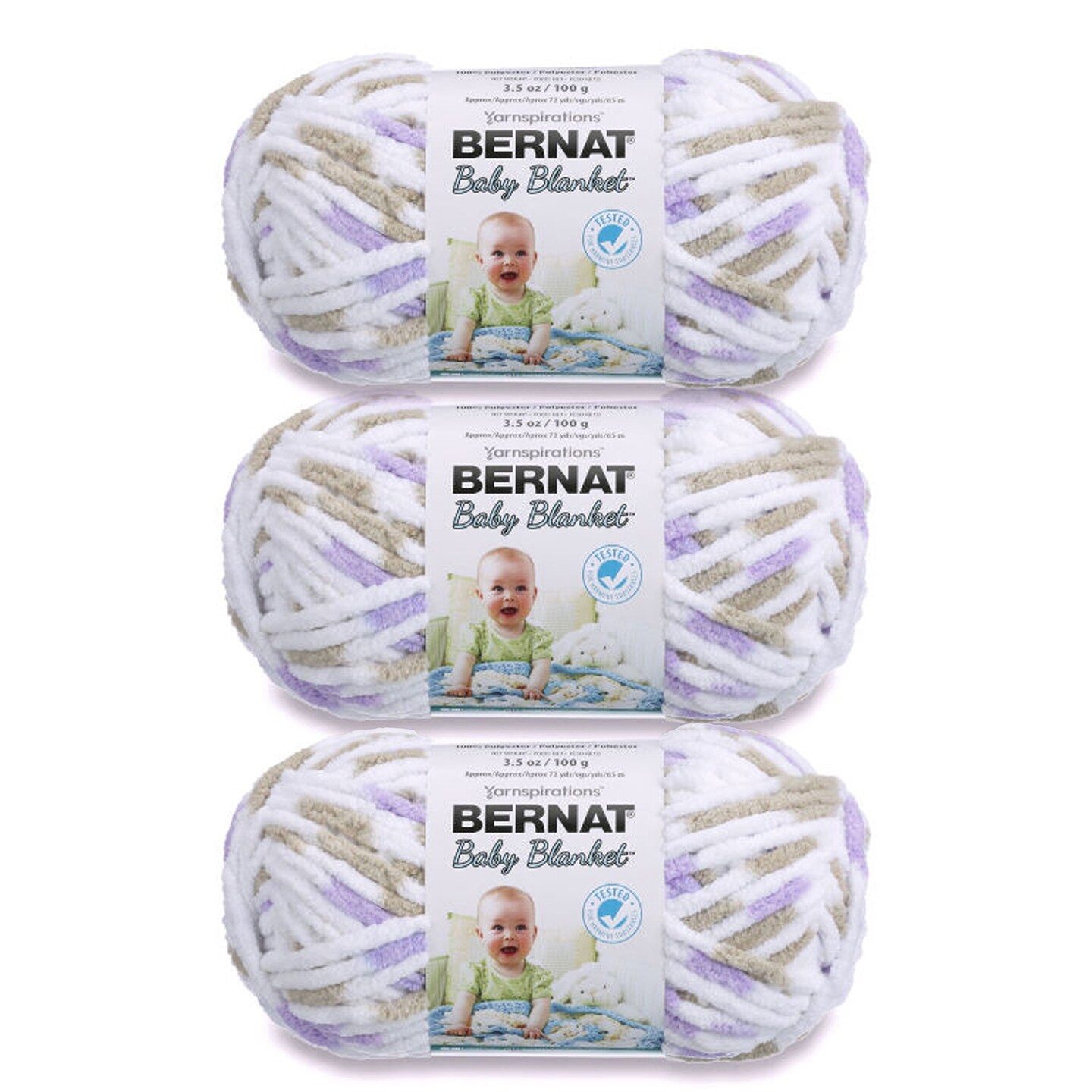 Bernat Baby Blanket Little Lilac Dove Print Yarn - 3 Pack of 100g/3.5oz - Polyester - 6 Super Bulky - 72 Yards - Knitting/Crochet