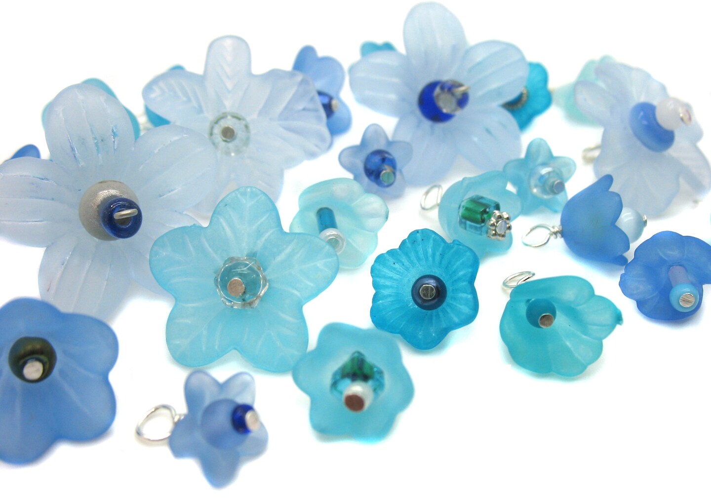 25 Assorted Flower Charms, Rainbow of Colors, Acrylic Flower Bead Dangles, Adorabilities