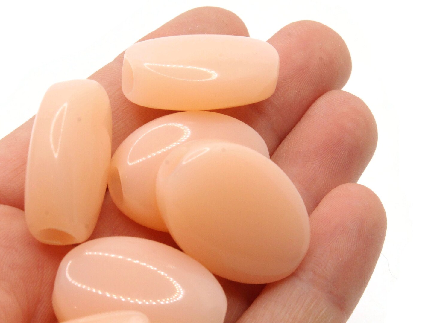 8 26mm Vintage Pink Plastic Flat Oval Beads - Large Hole Beads