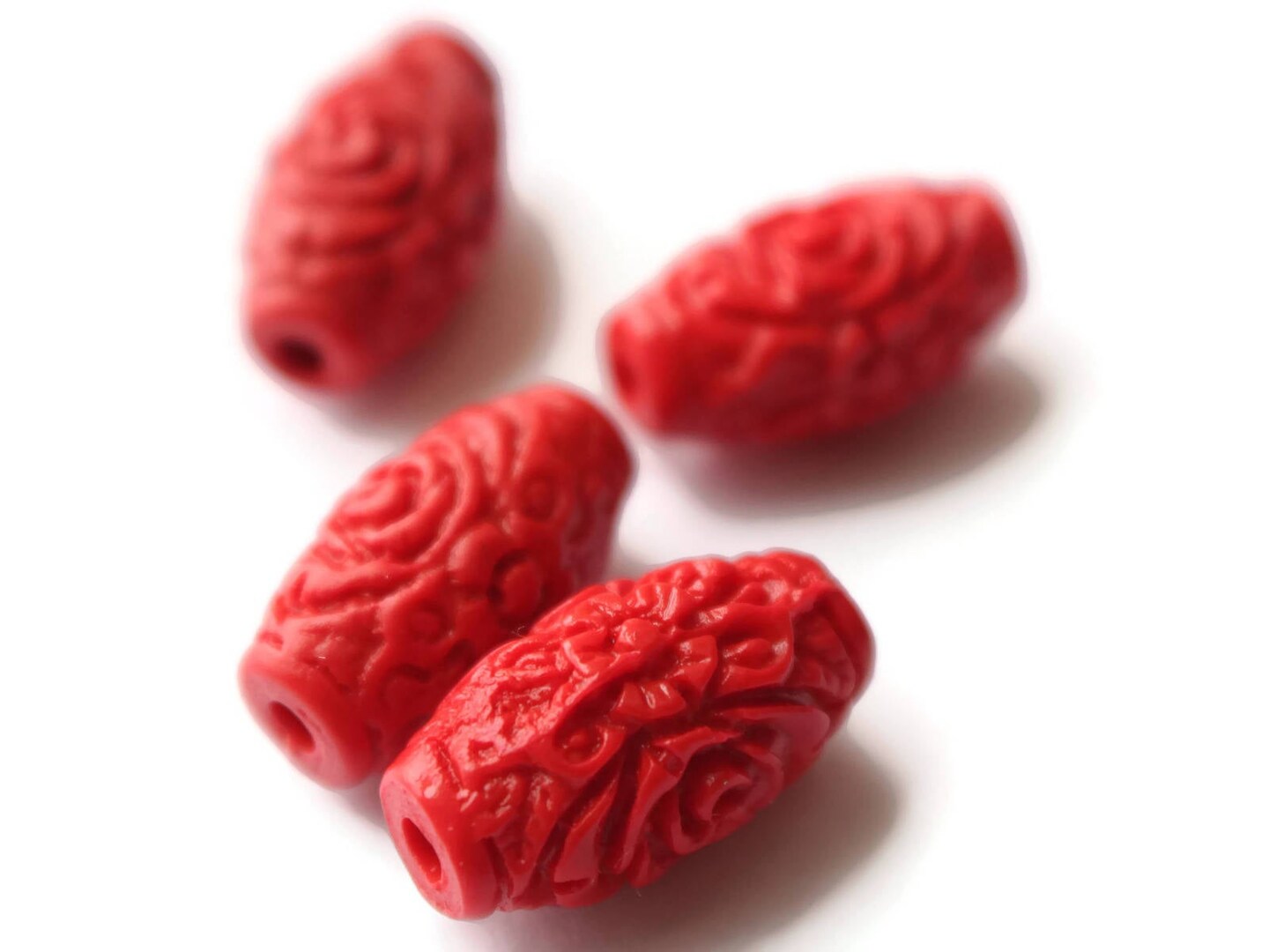 4 17mm Carved Cinnabar Barrel Beads Cinnabar Tube Beads Red Lacquer Beads