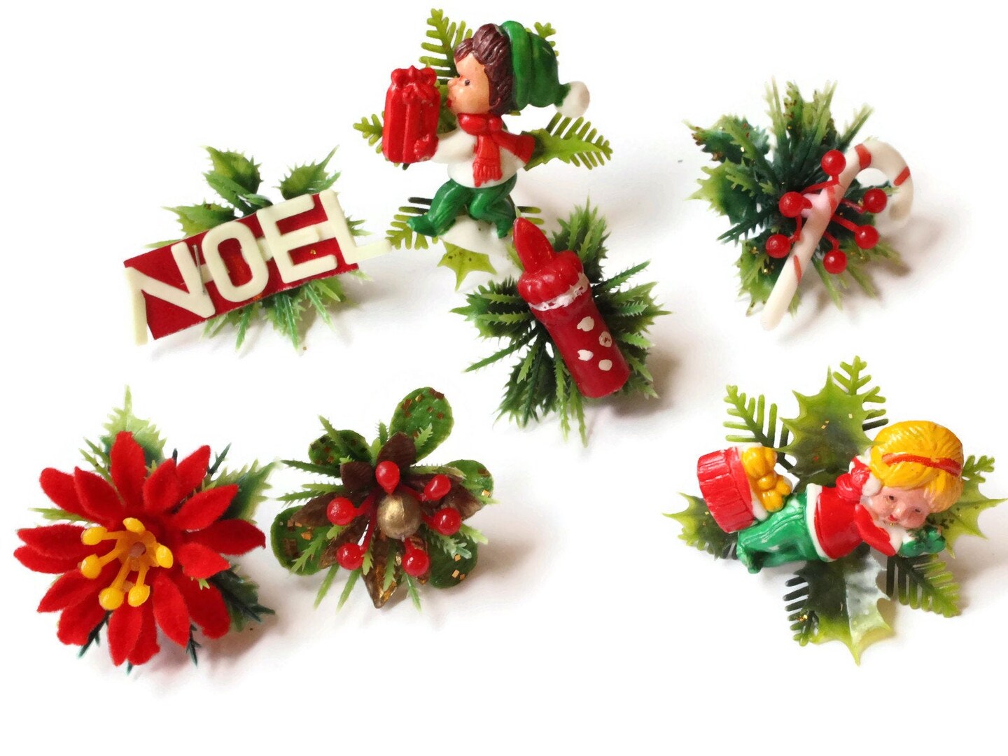 6 Pieces Vintage Christmas Décor Holiday Flower Decoration 1 to 2 inches Bits and Baubles bR2