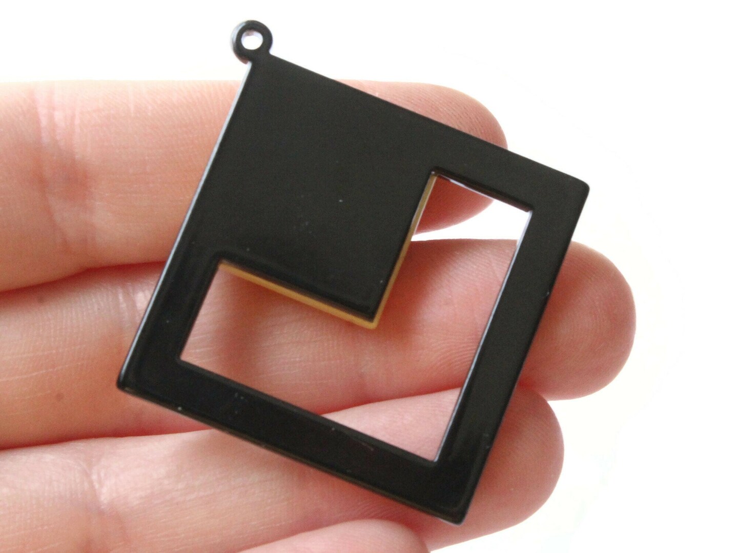 2 51mm Yellow and Black Double Square Resin Pendants