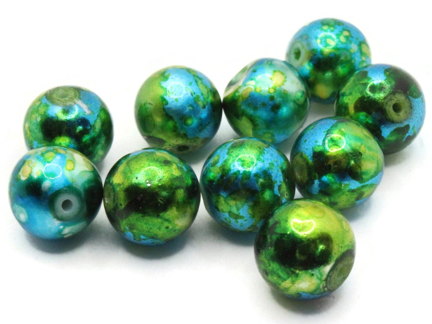 10 14mm Blue And Green Metallic Splatter Paint Smooth Round Glass Beads Glass Michaels