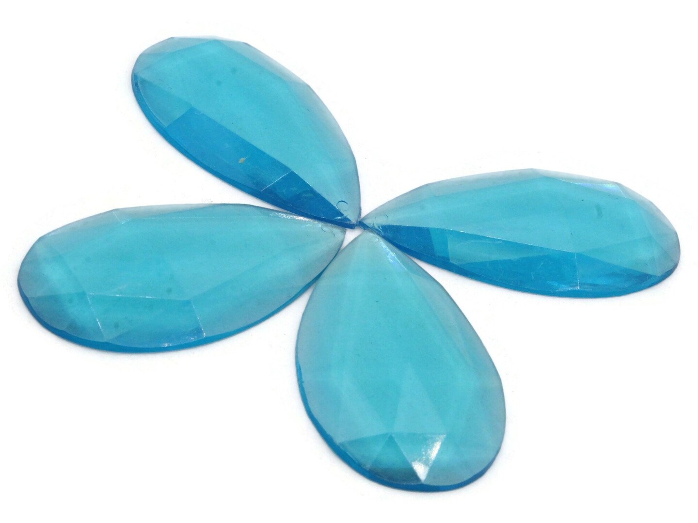 4 50mm Faceted Teardrop Bright Sky Blue Vintage West German Plastic Cabochons