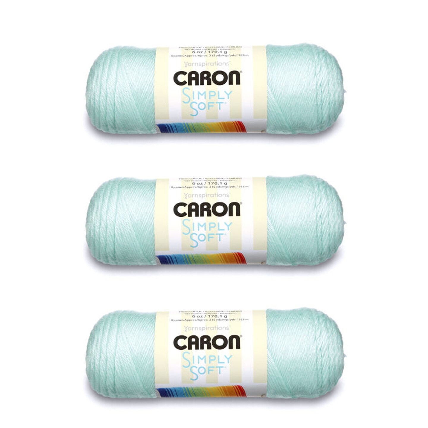 Caron Simply Soft Soft Green Yarn - 3 Pack of 170g/6oz - Acrylic - 4 Medium (Worsted) - 315 Yards - Knitting/Crochet