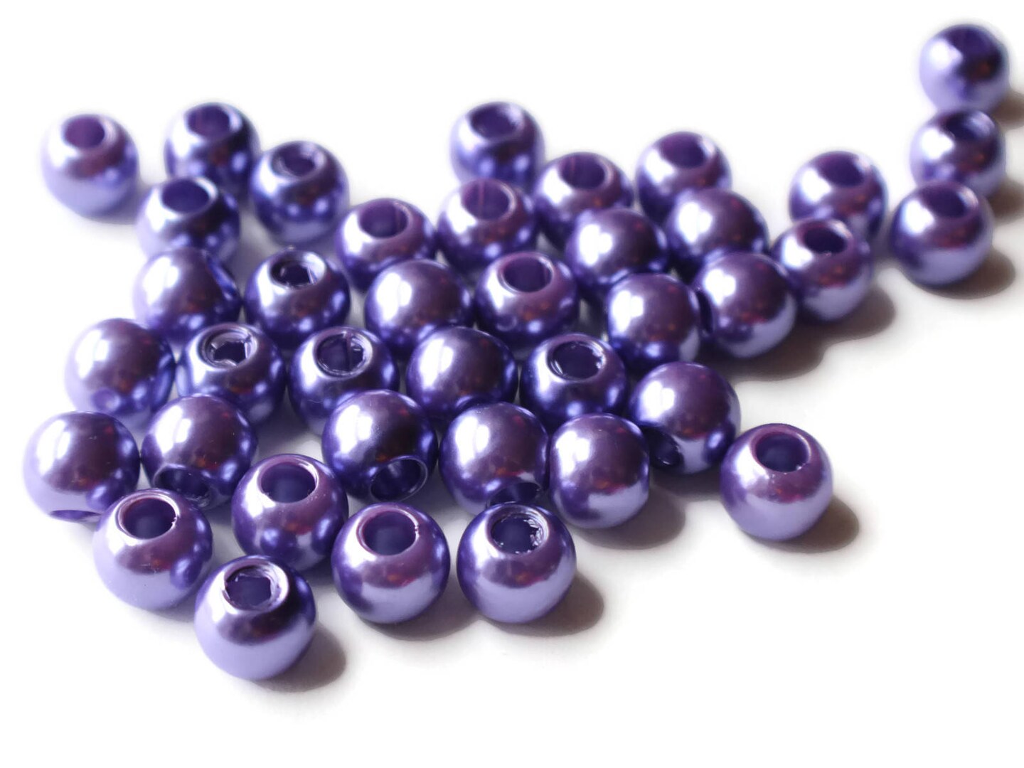 40 12mm Round Large Hole Pearls Purple Plastic Pearl Beads bA1