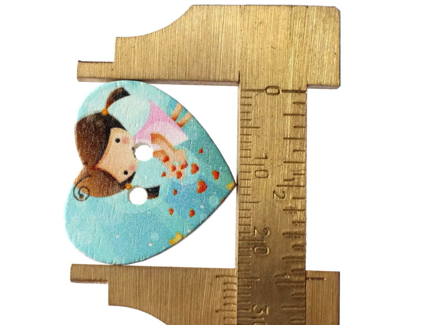 10 25mm Blue Heart Buttons 2 Hole Wooden Buttons with Girl