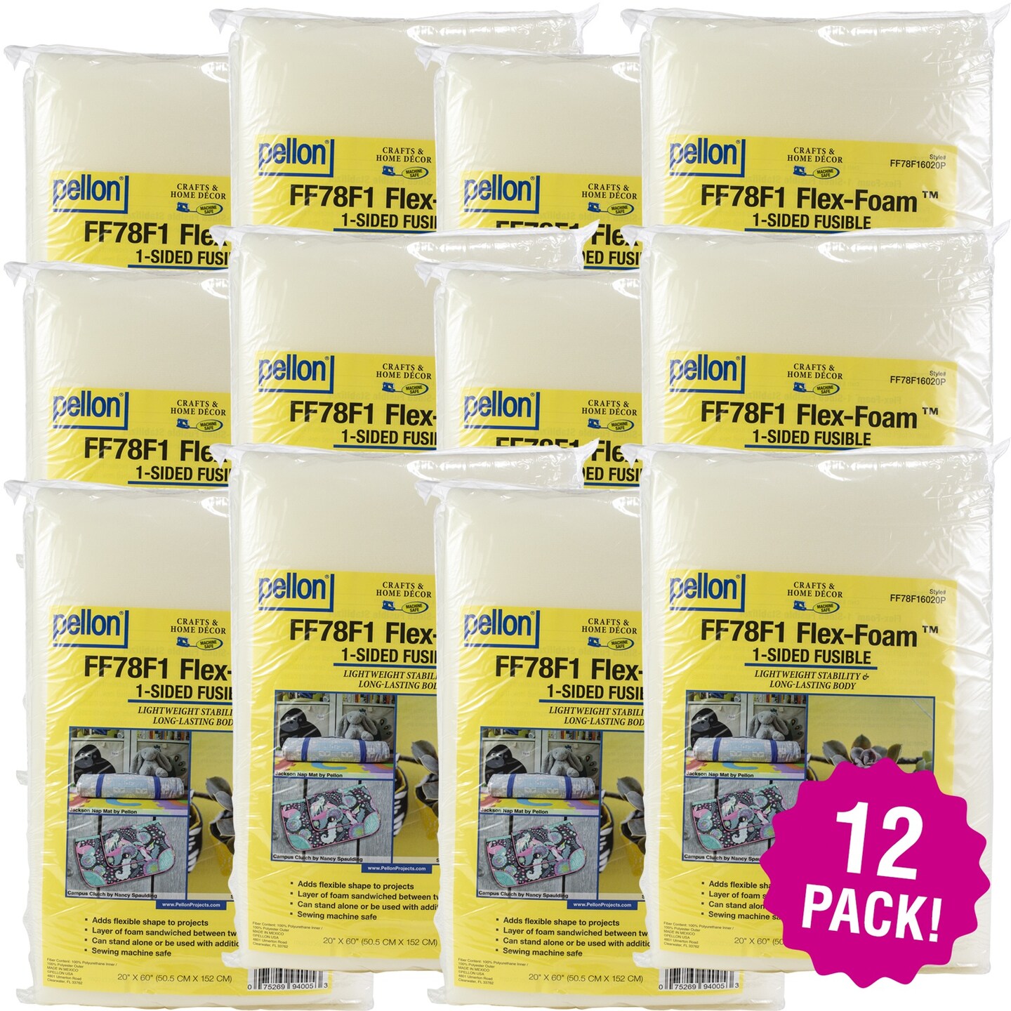 Multipack of 12 - Pellon Flex-Foam 1-Sided Fusible Stabilizer-20"X60"